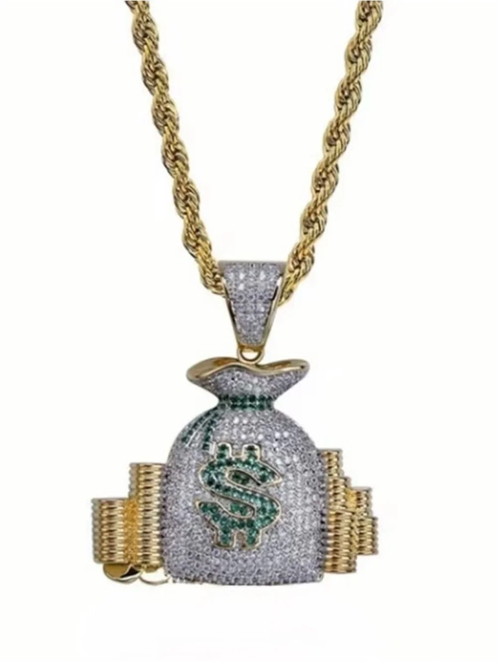 Gold-Tone Pendant Necklace with Green Accent